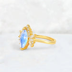 Marquise Cut Moonstone Floral Side Stone Engagement Ring - Additional view