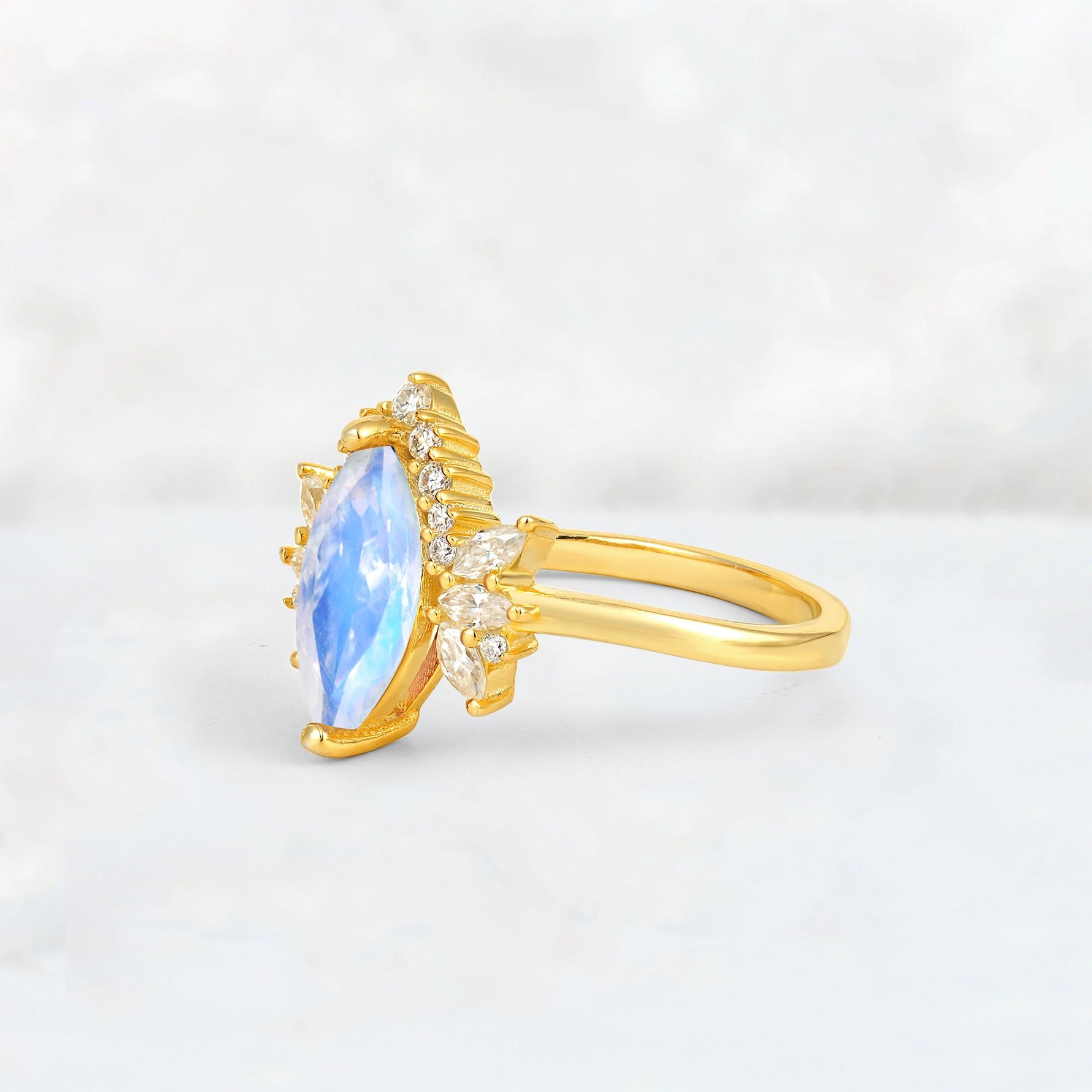 Marquise Cut Moonstone Floral Side Stone Engagement Ring - Additional view