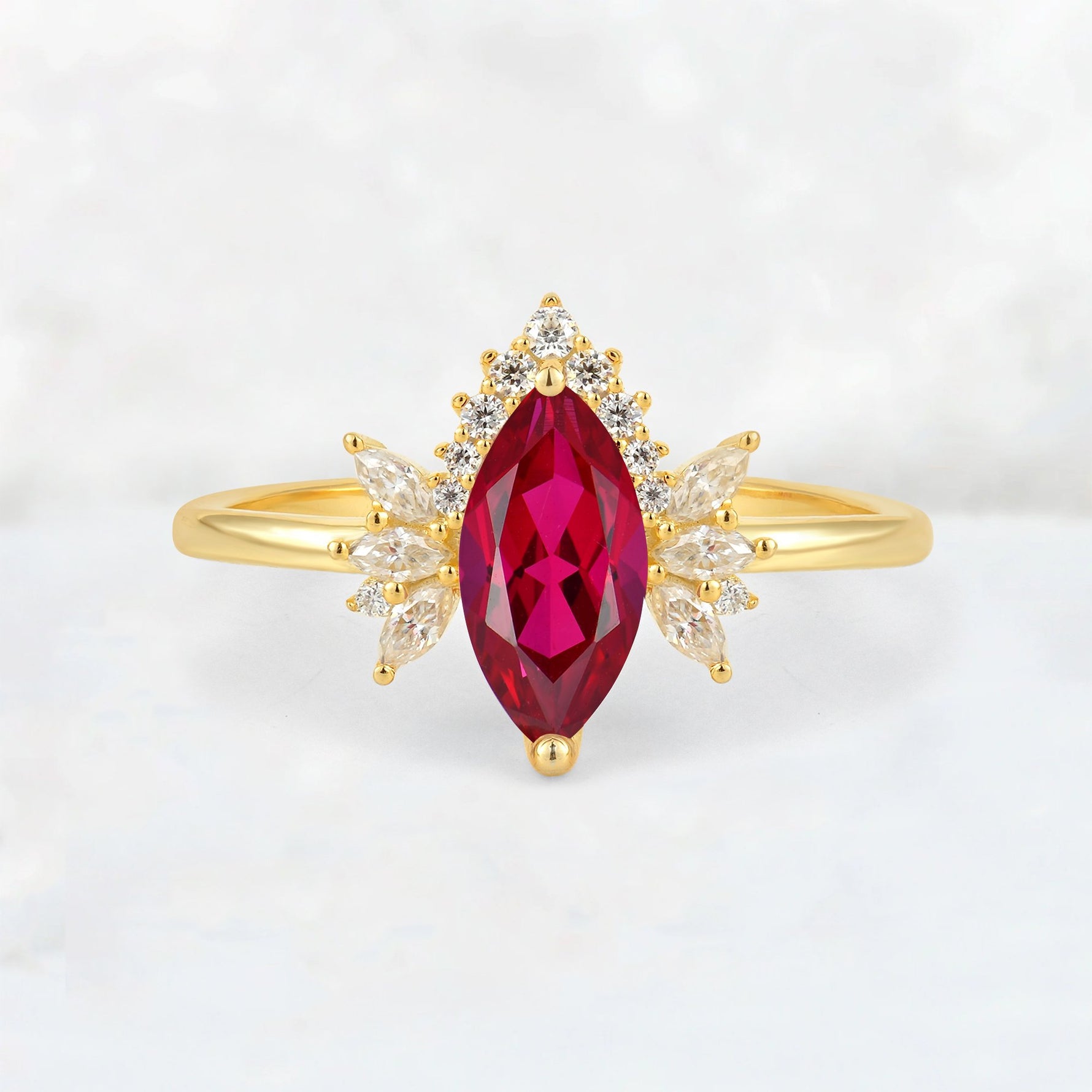 Marquise Cut Ruby Floral Side Stone Engagement Ring - Additional view