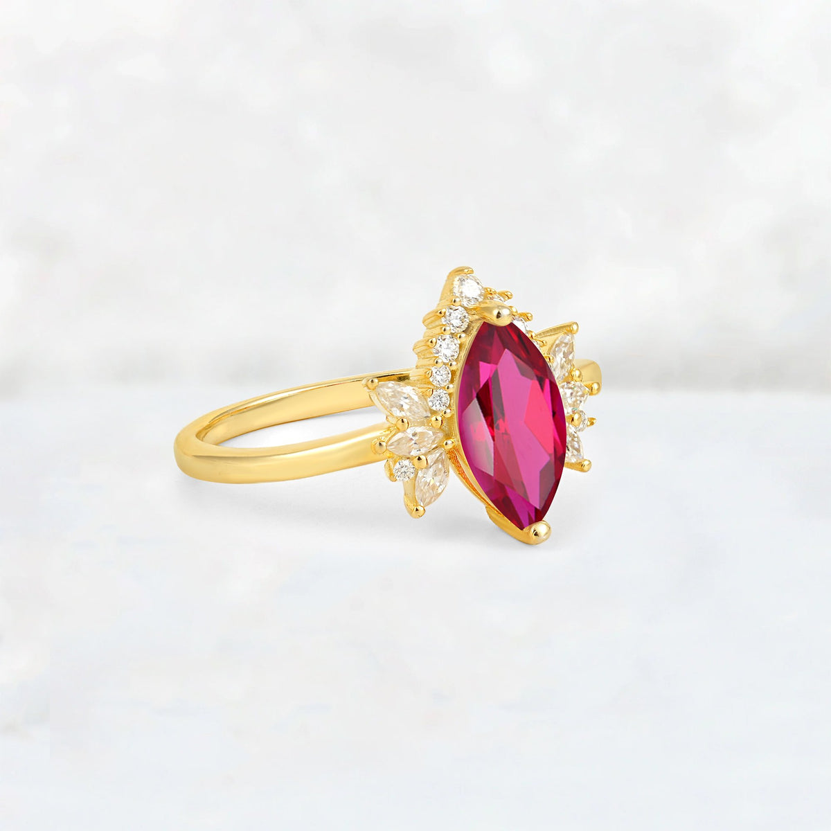 Marquise Cut Ruby Floral Side Stone Engagement Ring - Additional view