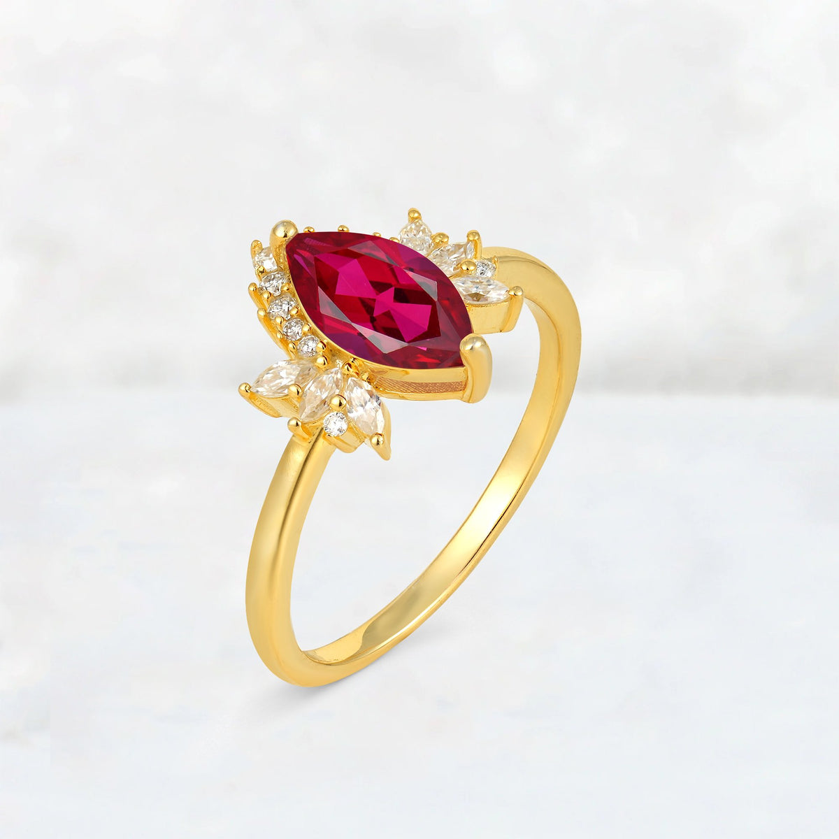 Marquise Cut Ruby Floral Side Stone Engagement Ring - Additional view