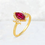 Marquise Cut Ruby Floral Side Stone Engagement Ring - Additional view