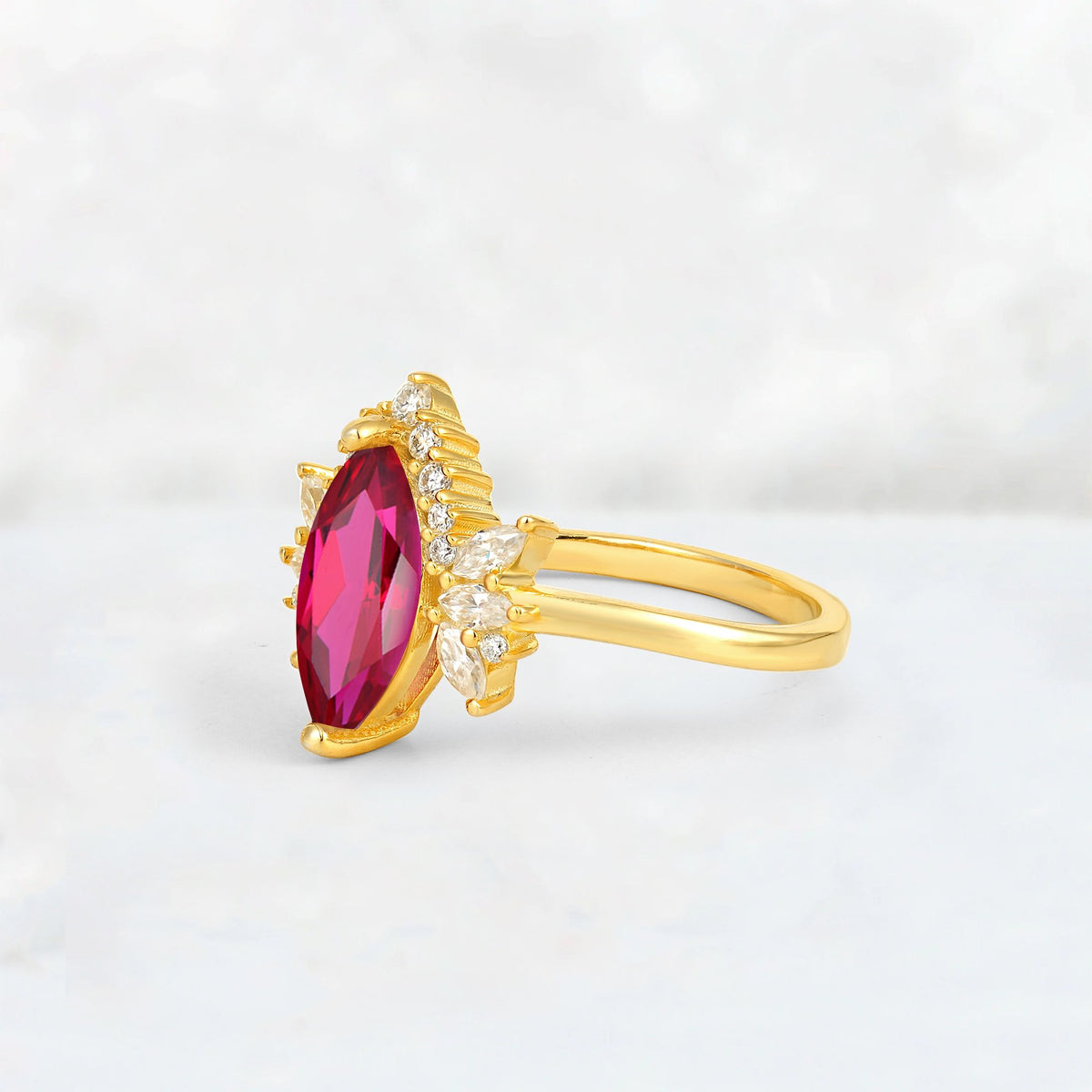 Marquise Cut Ruby Floral Side Stone Engagement Ring - Additional view