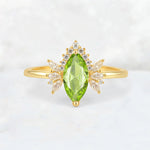 Marquise Cut Peridot Floral Side Stone Engagement Ring - Additional view