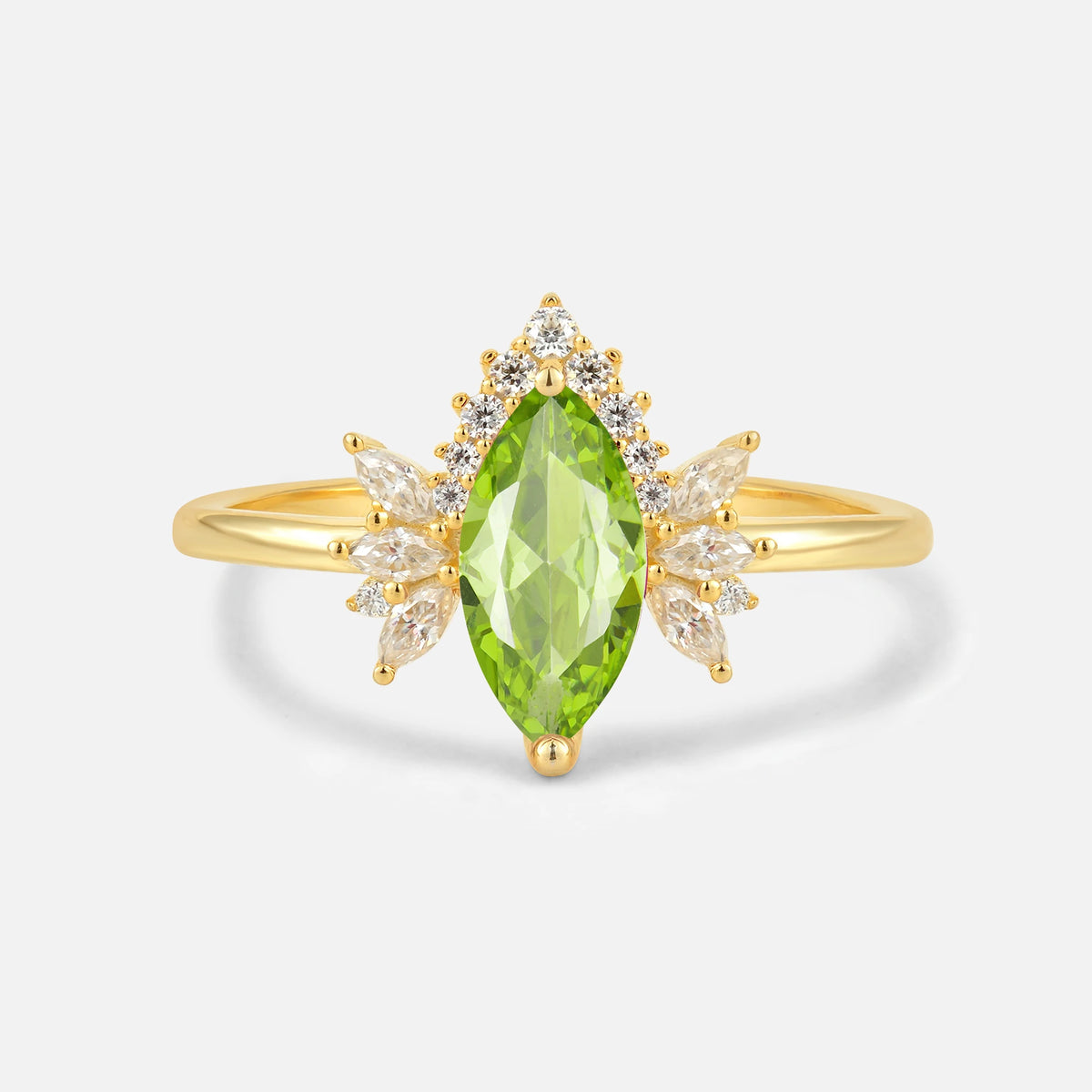 Marquise Cut Peridot Floral Side Stone Engagement Ring