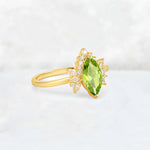 Marquise Cut Peridot Floral Side Stone Engagement Ring - Additional view