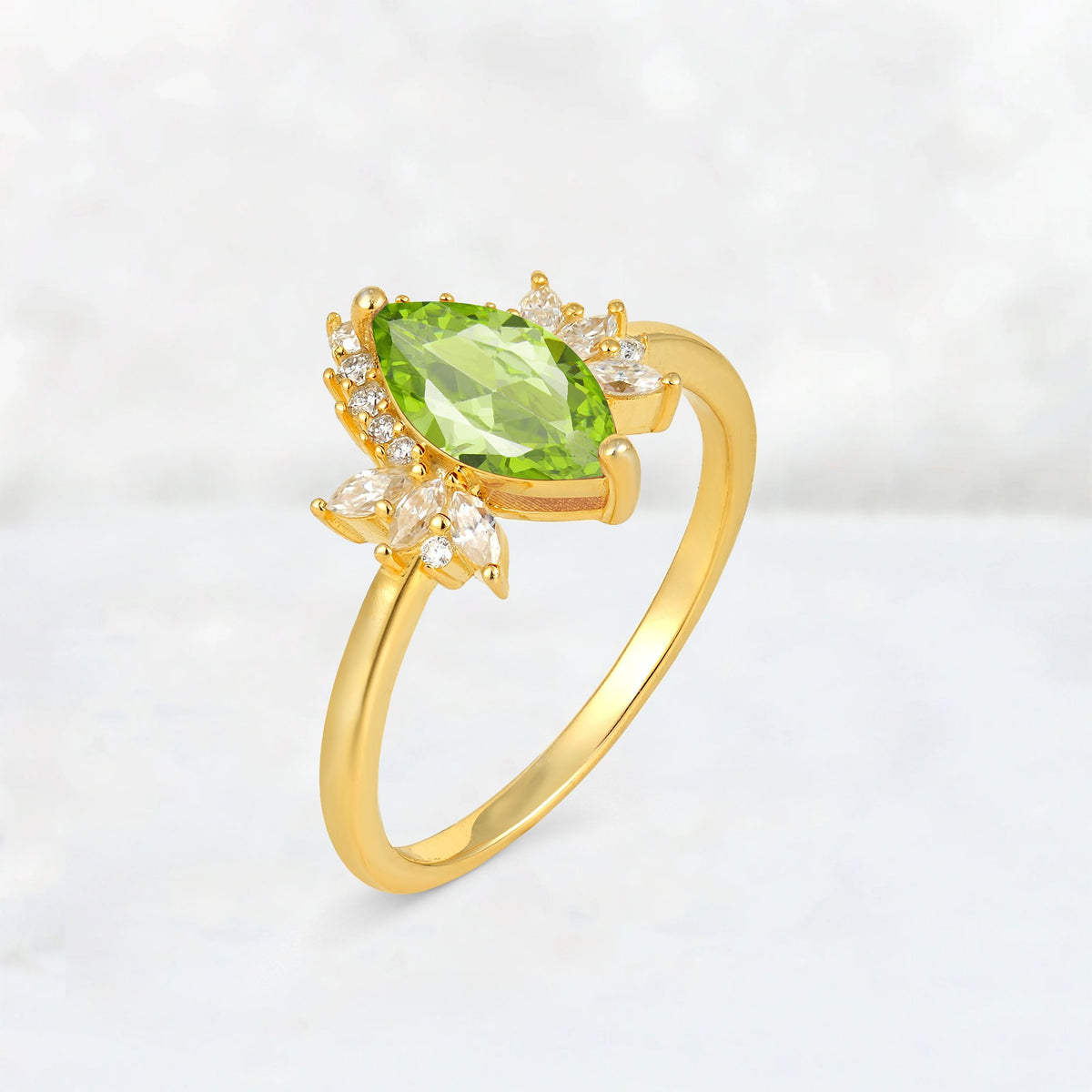 Marquise Cut Peridot Floral Side Stone Engagement Ring - Additional view