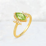 Marquise Cut Peridot Floral Side Stone Engagement Ring - Additional view