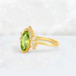 Marquise Cut Peridot Floral Side Stone Engagement Ring - Additional view