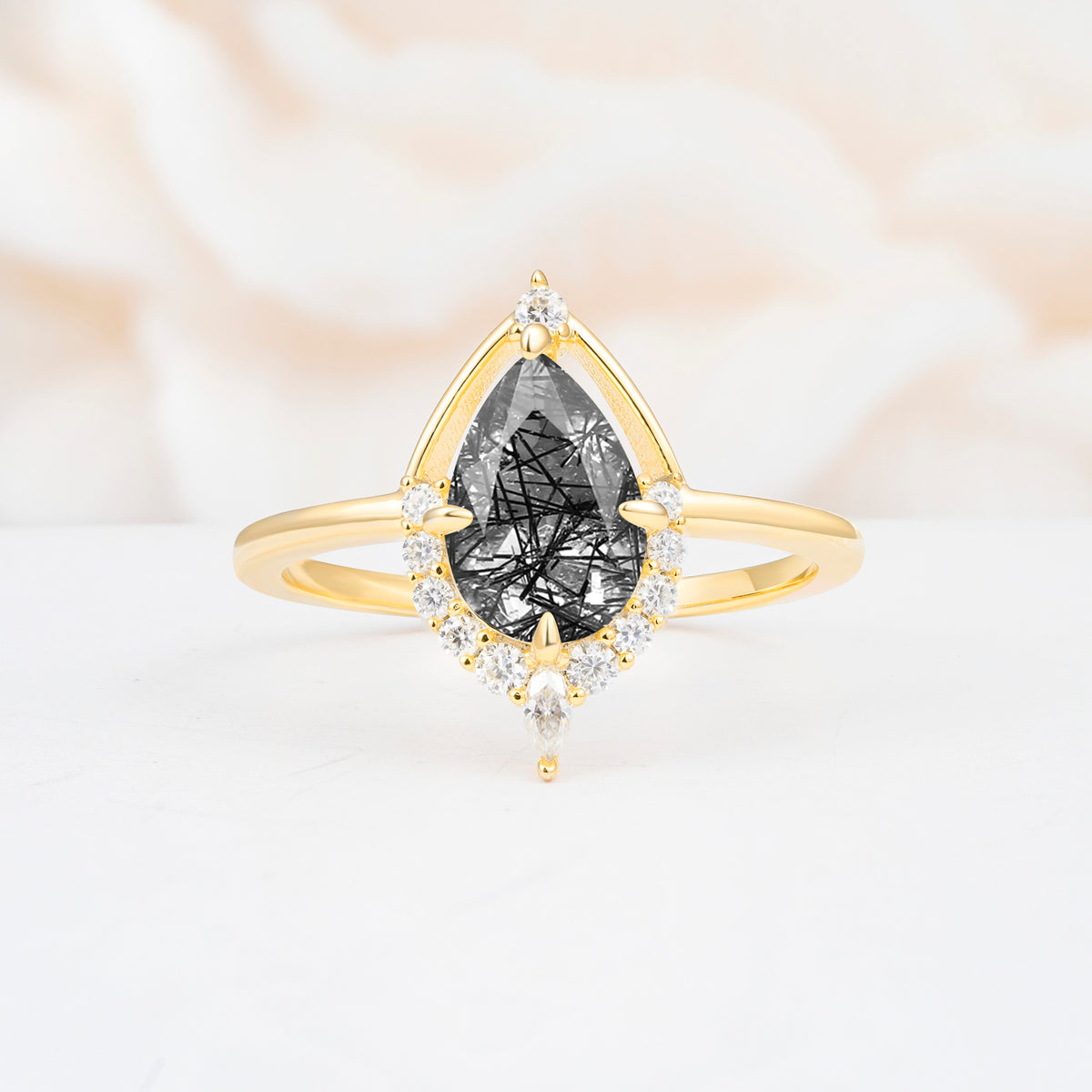 ML07057 Black Rutilated Quartz Ring - Yellow-Gold