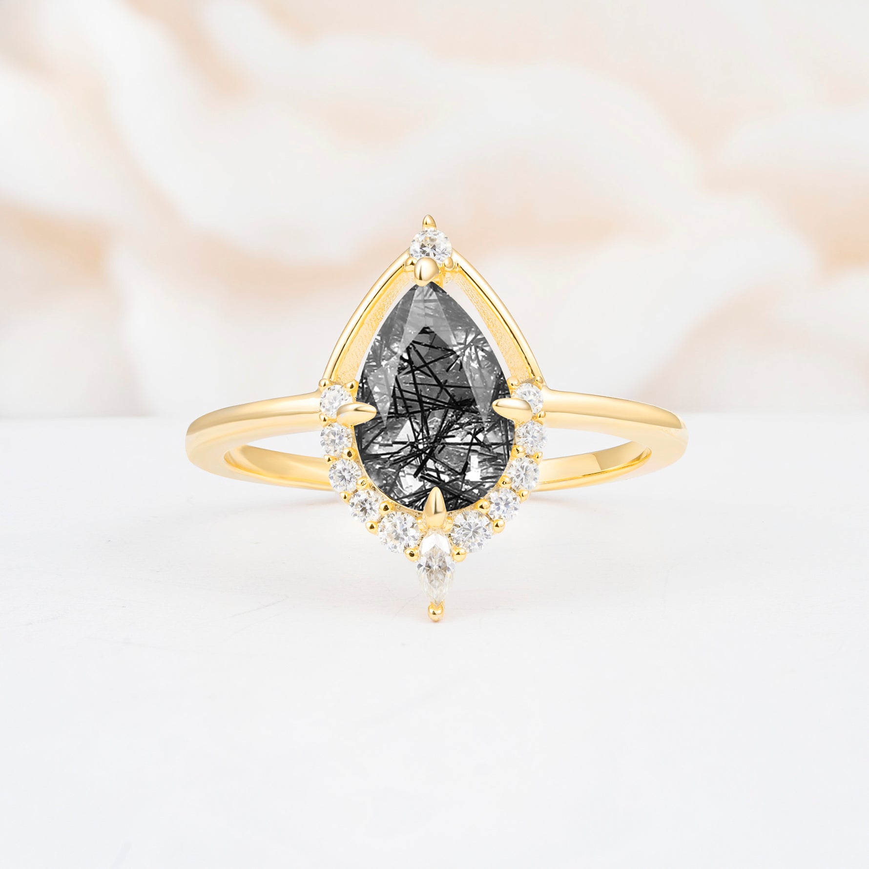 ML07057 Black Rutilated Quartz Ring - Yellow-Gold