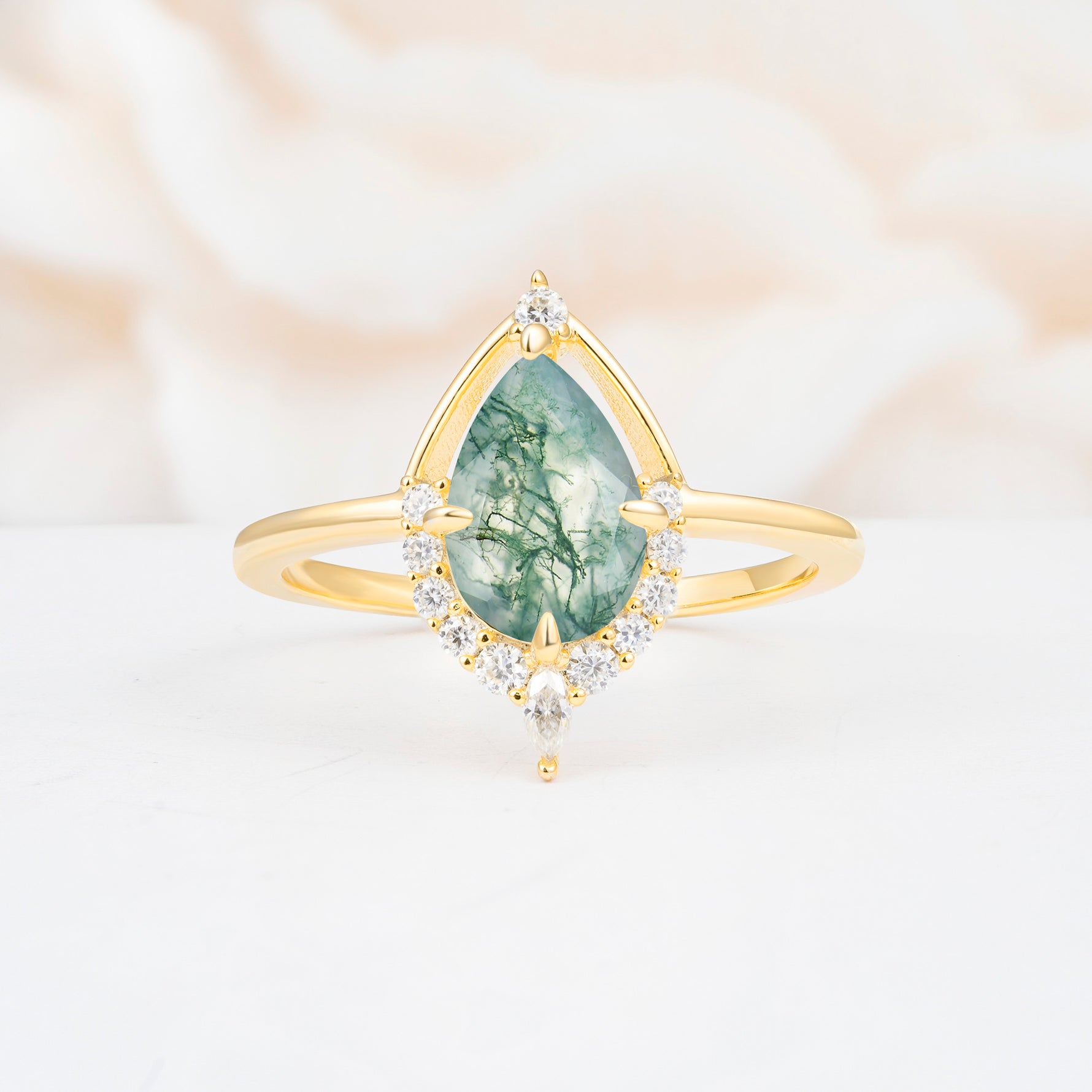 ML07057 Moss Agate Ring - Yellow-Gold