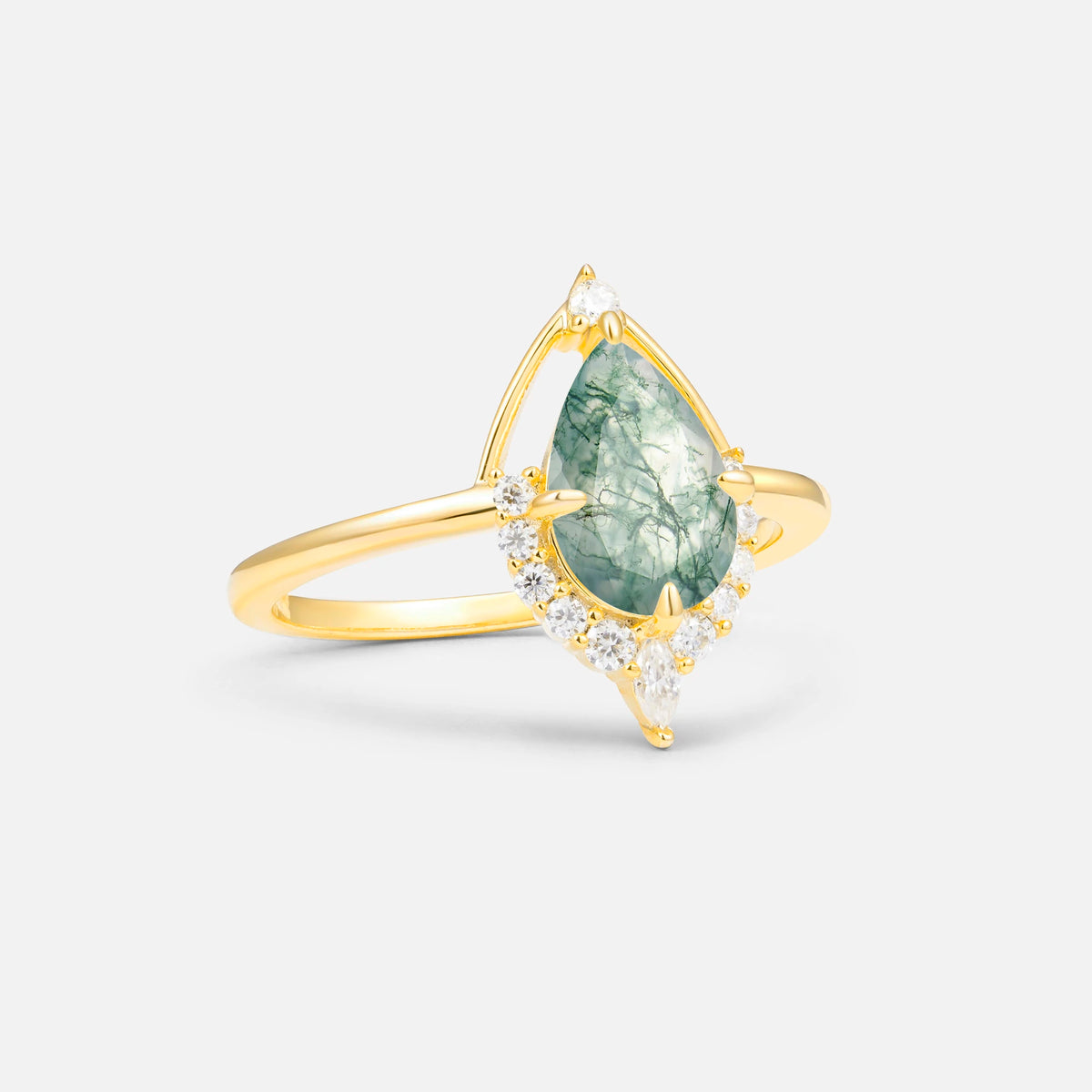 ML07057 Moss Agate Ring - White-Gold