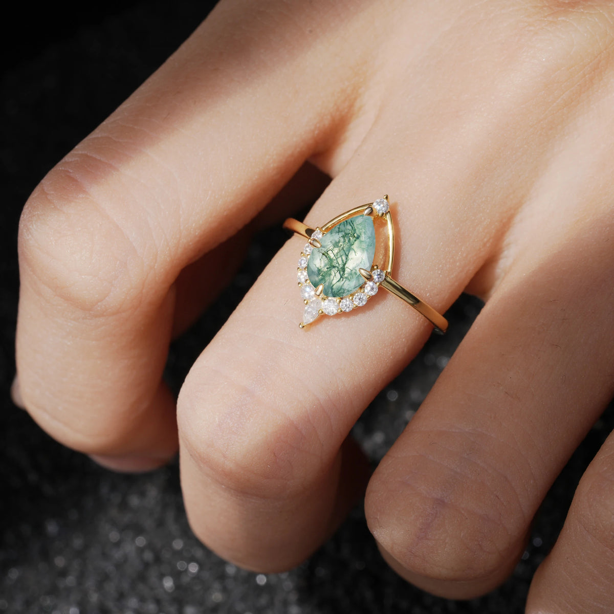 ML07057 Moss Agate Ring - Rose-Gold