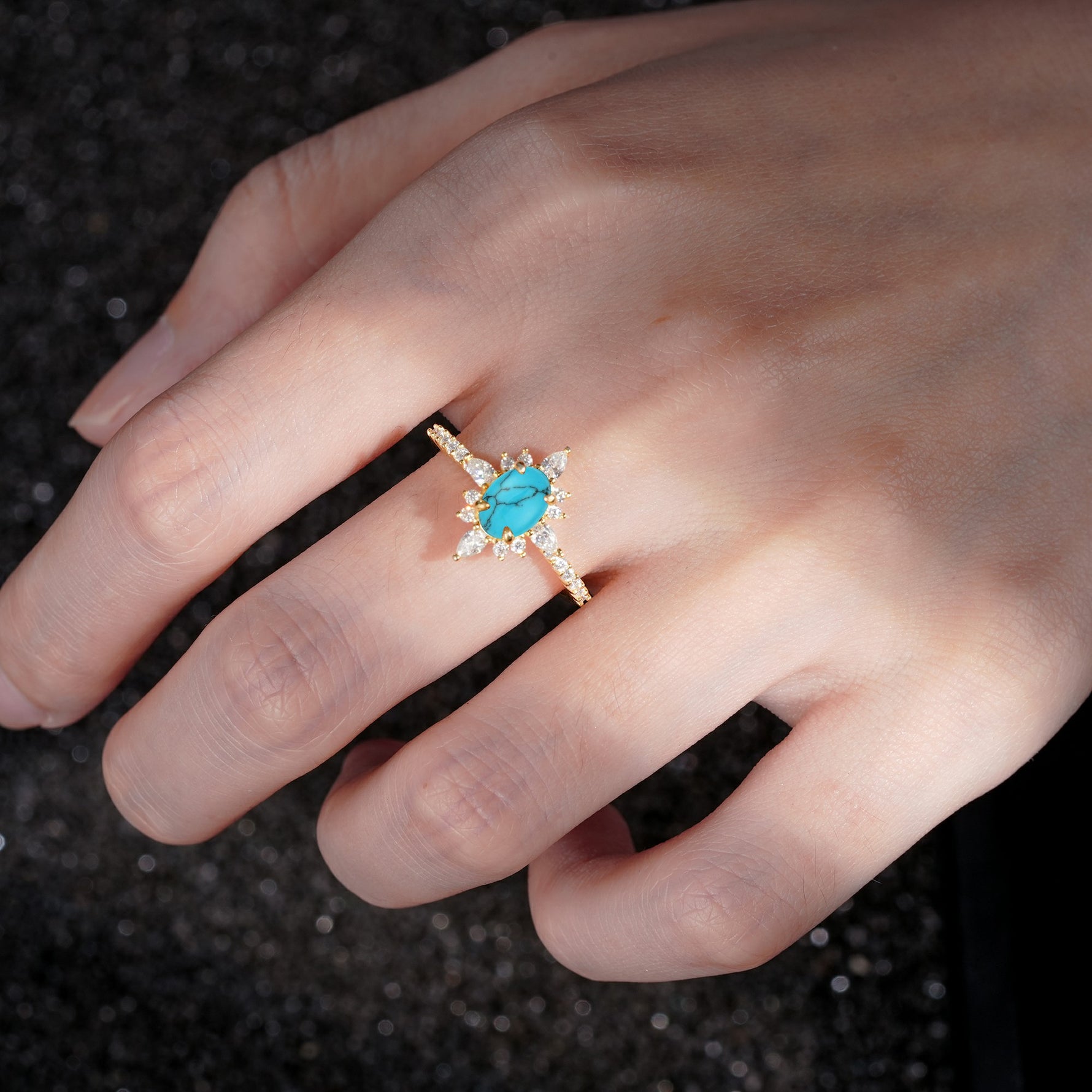 ML07058 Turquoise Ring - Rose-Gold