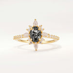 ML07058 Black Rutilated Quartz Ring - Yellow-Gold