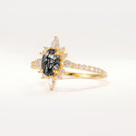 ML07058 Black Rutilated Quartz Ring - White-Gold
