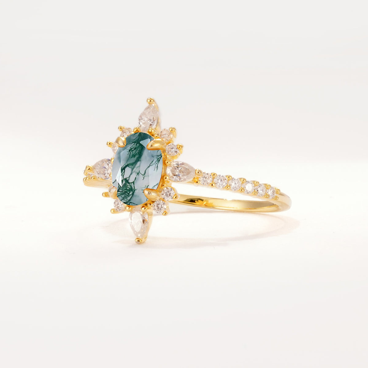 ML07058 Moss Agate Ring - White-Gold