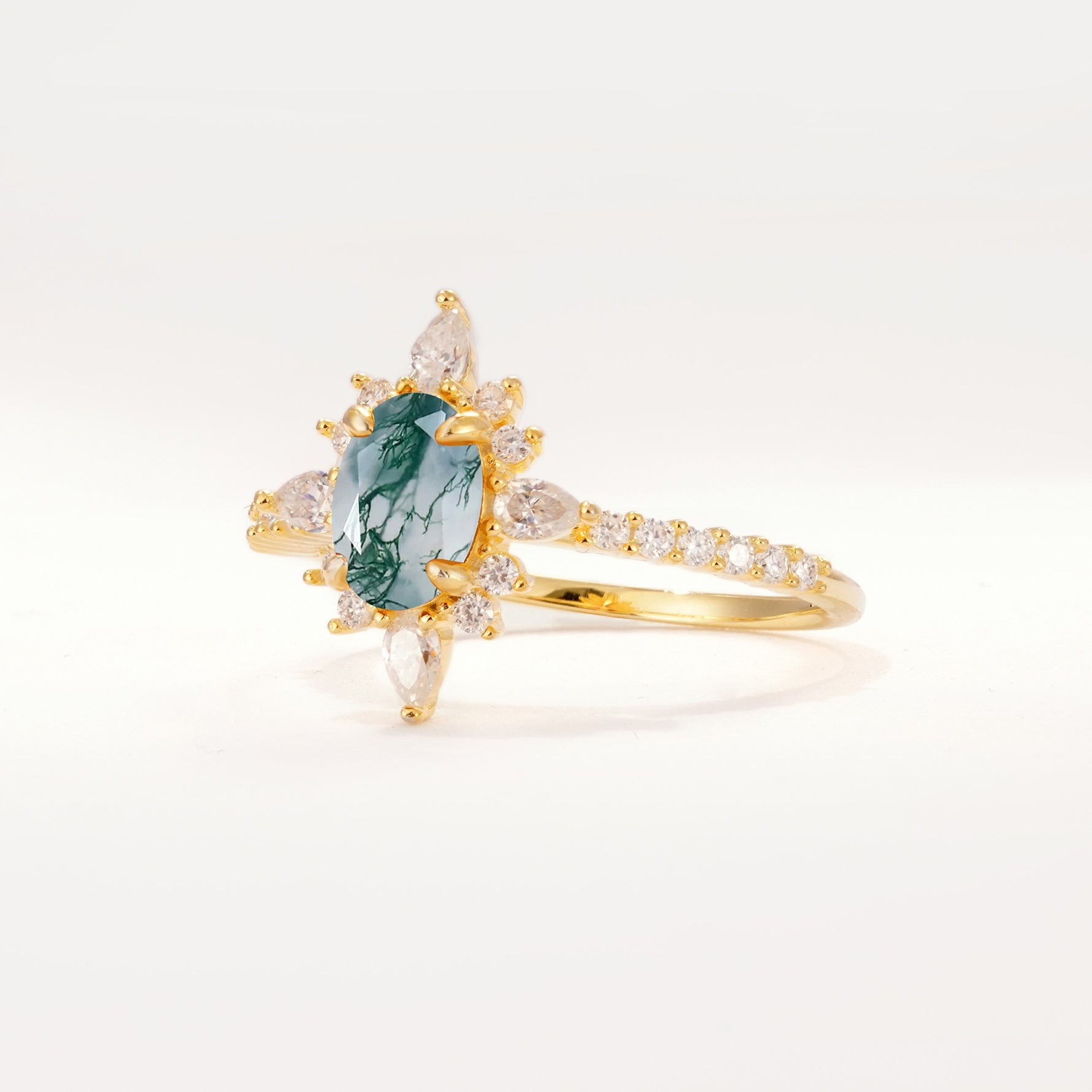 ML07058 Moss Agate Ring - White-Gold