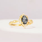 ML07059 Black Rutilated Quartz Ring - White-Gold