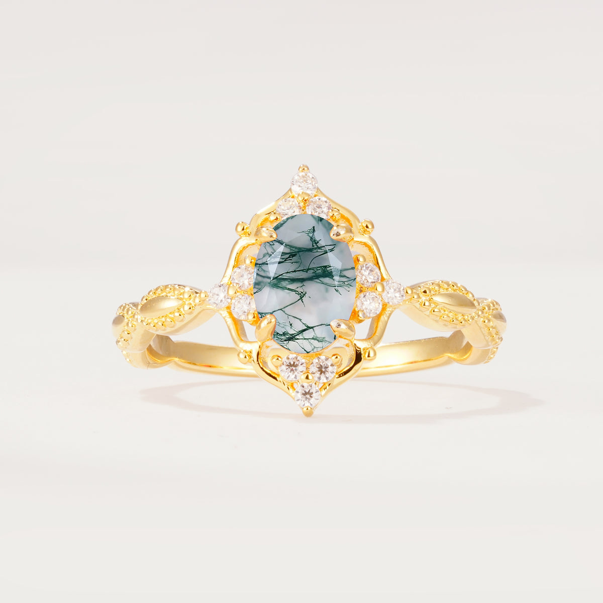 ML07059 Moss Agate Ring - Yellow-Gold