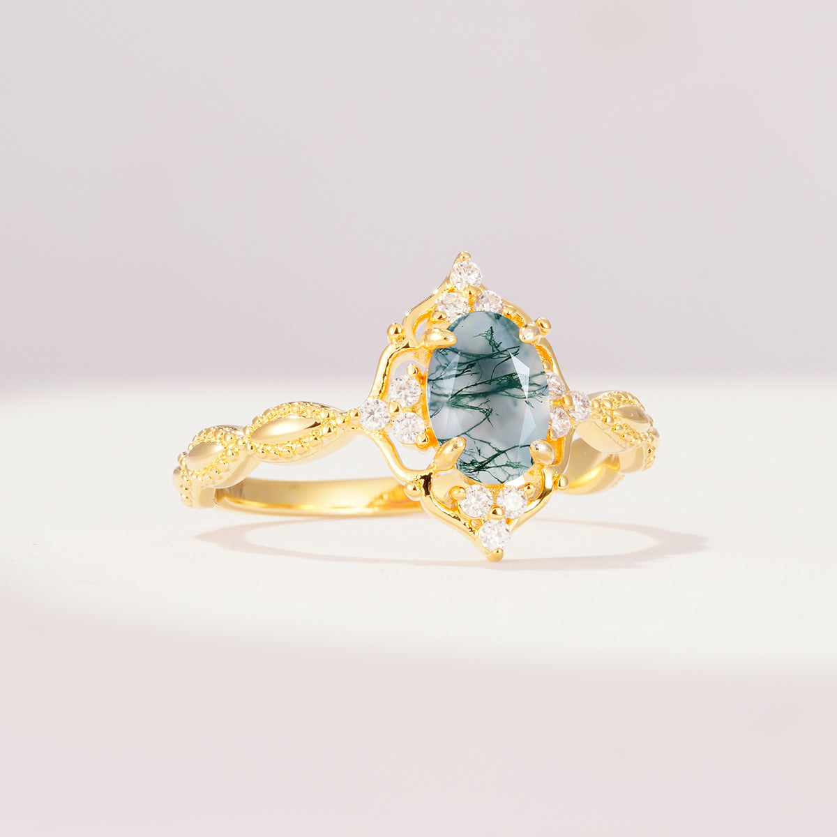 ML07059 Moss Agate Ring - White-Gold