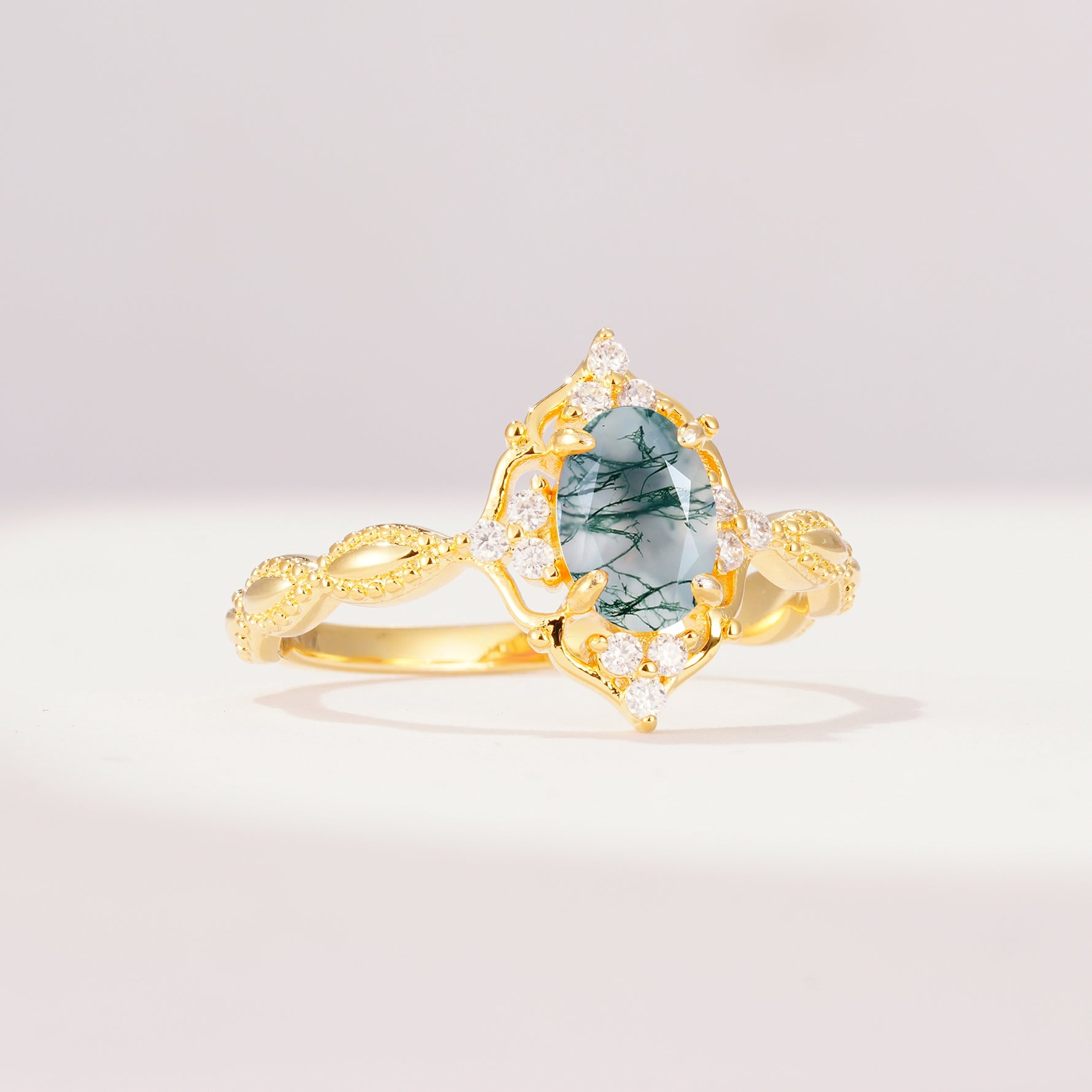ML07059 Moss Agate Ring - White-Gold