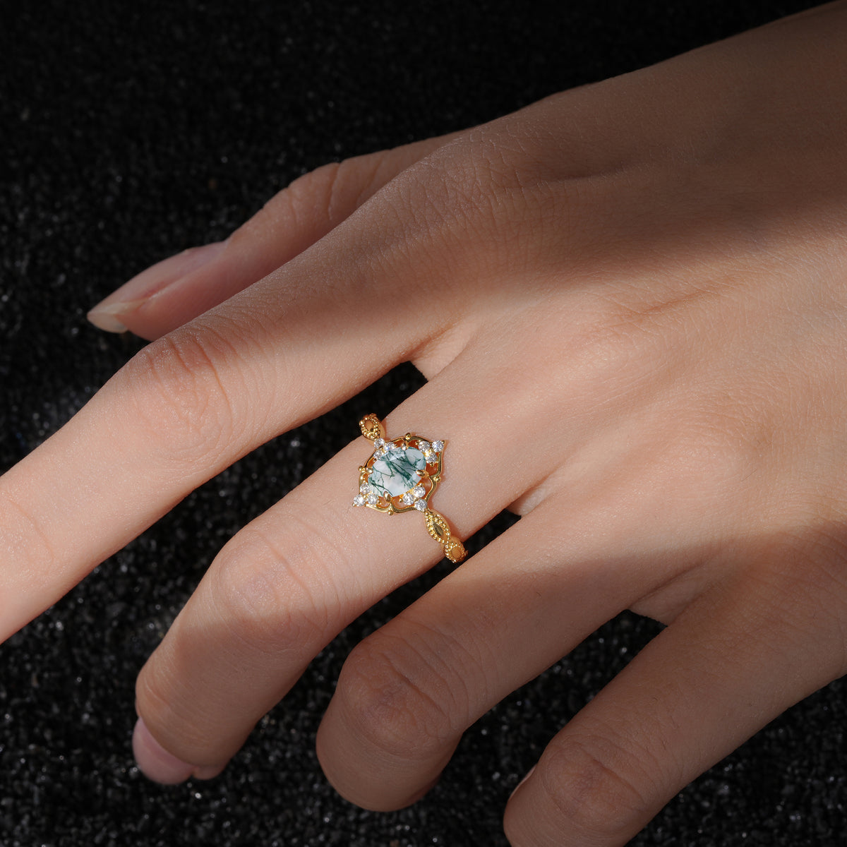 ML07059 Moss Agate Ring - Rose-Gold