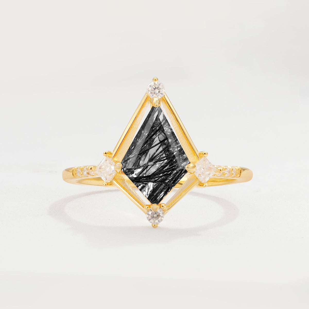 ML07060 Black Rutilated Quartz Ring - Yellow-Gold