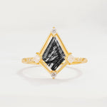 ML07060 Black Rutilated Quartz Ring - Yellow-Gold