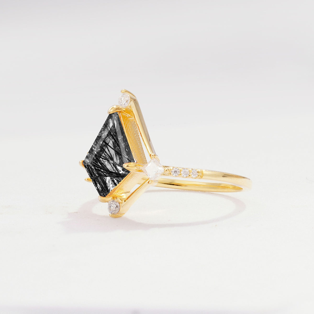 ML07060 Black Rutilated Quartz Ring - White-Gold