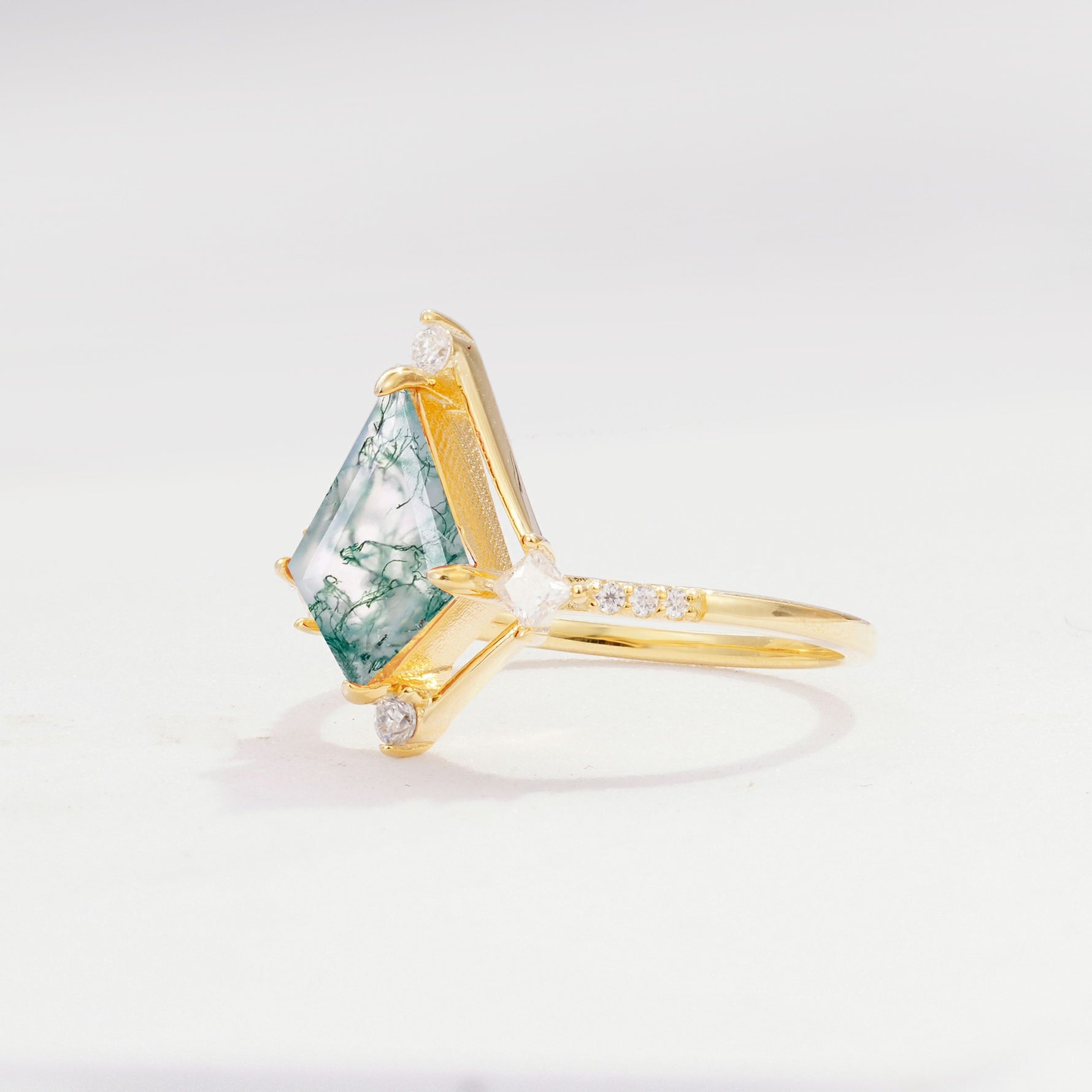 ML07060 Moss Agate Ring - White-Gold