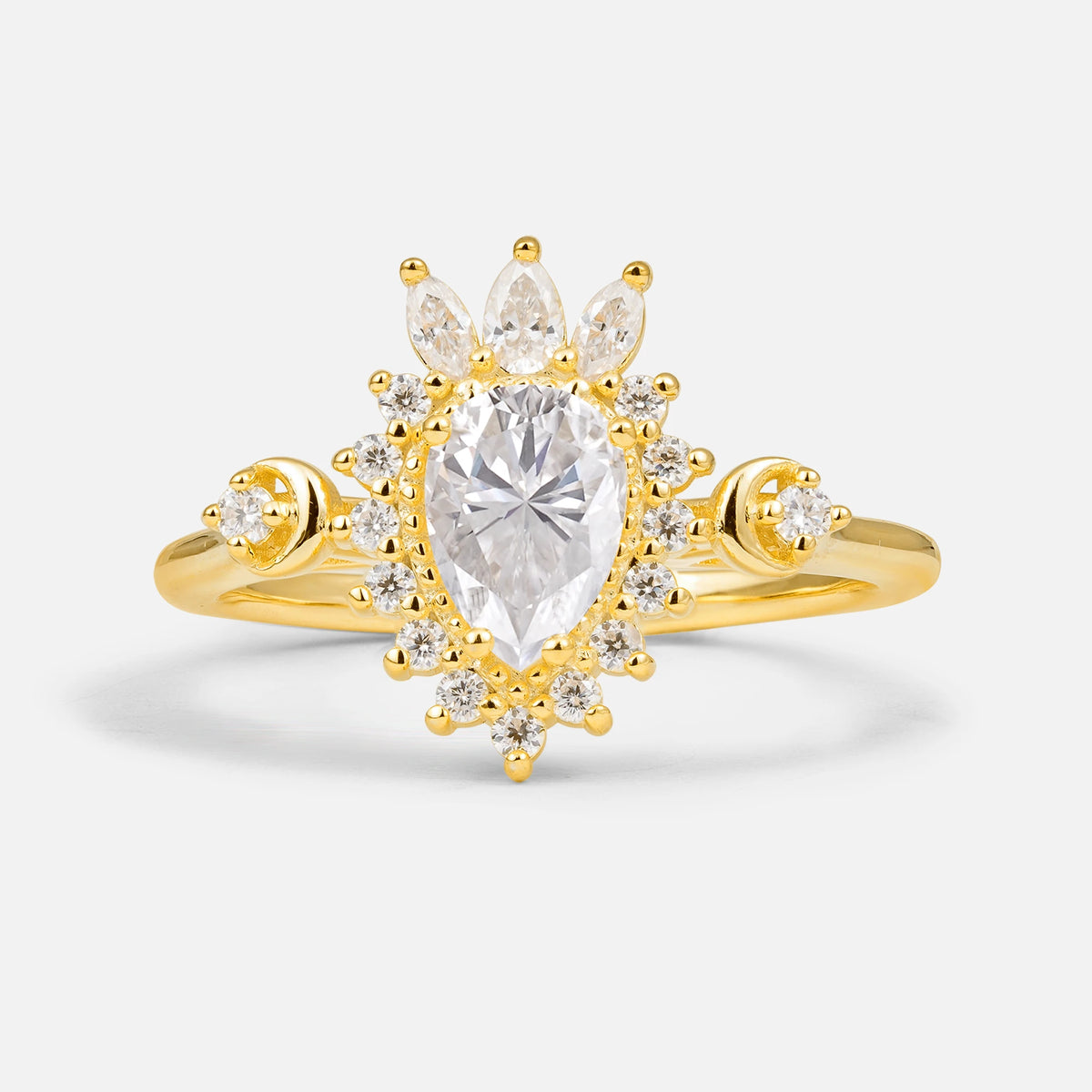 Vintage Pear Cut Moissanite Ring Crown Halo Engagement Ring
