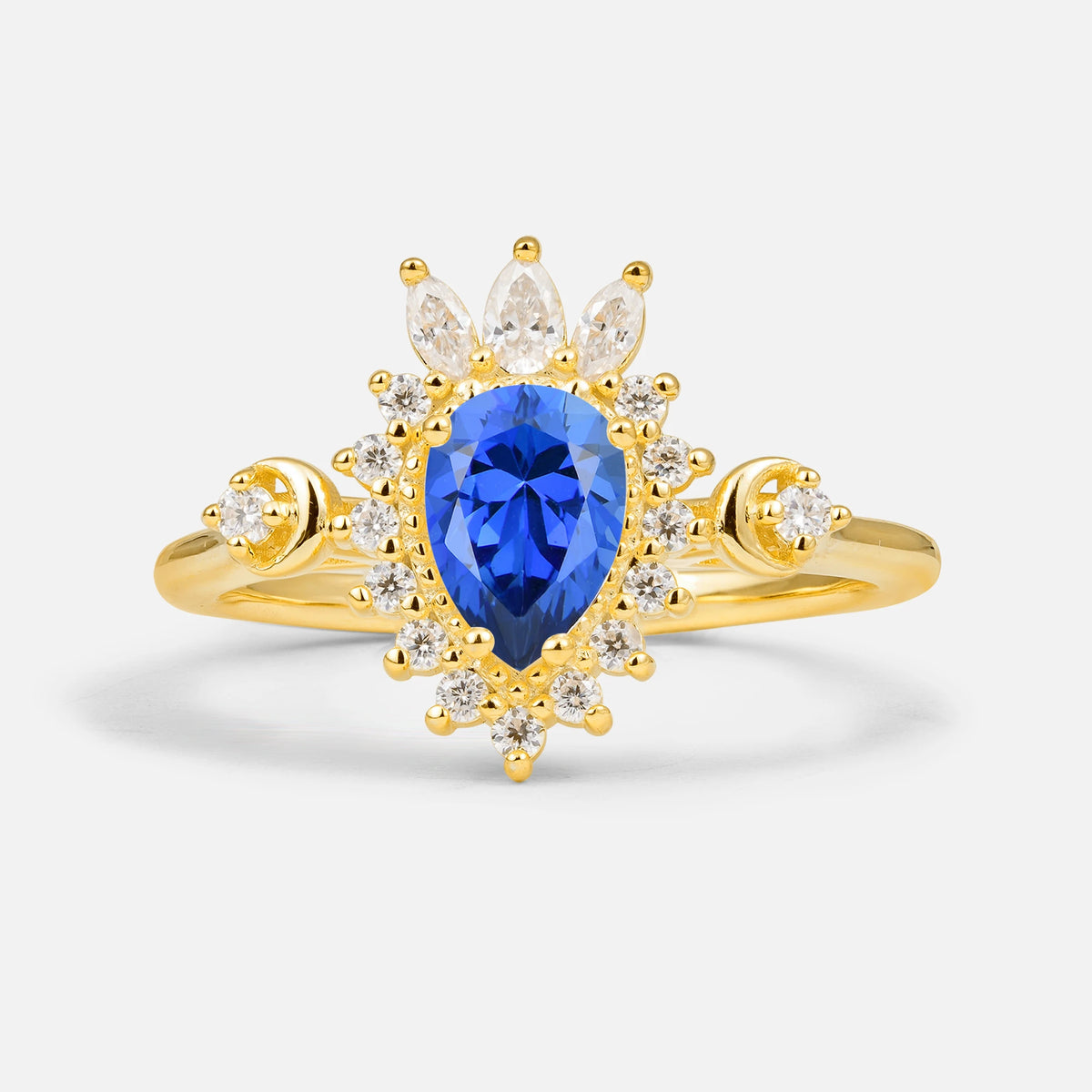 Vintage Pear Cut Sapphire Ring Crown Halo Engagement Ring