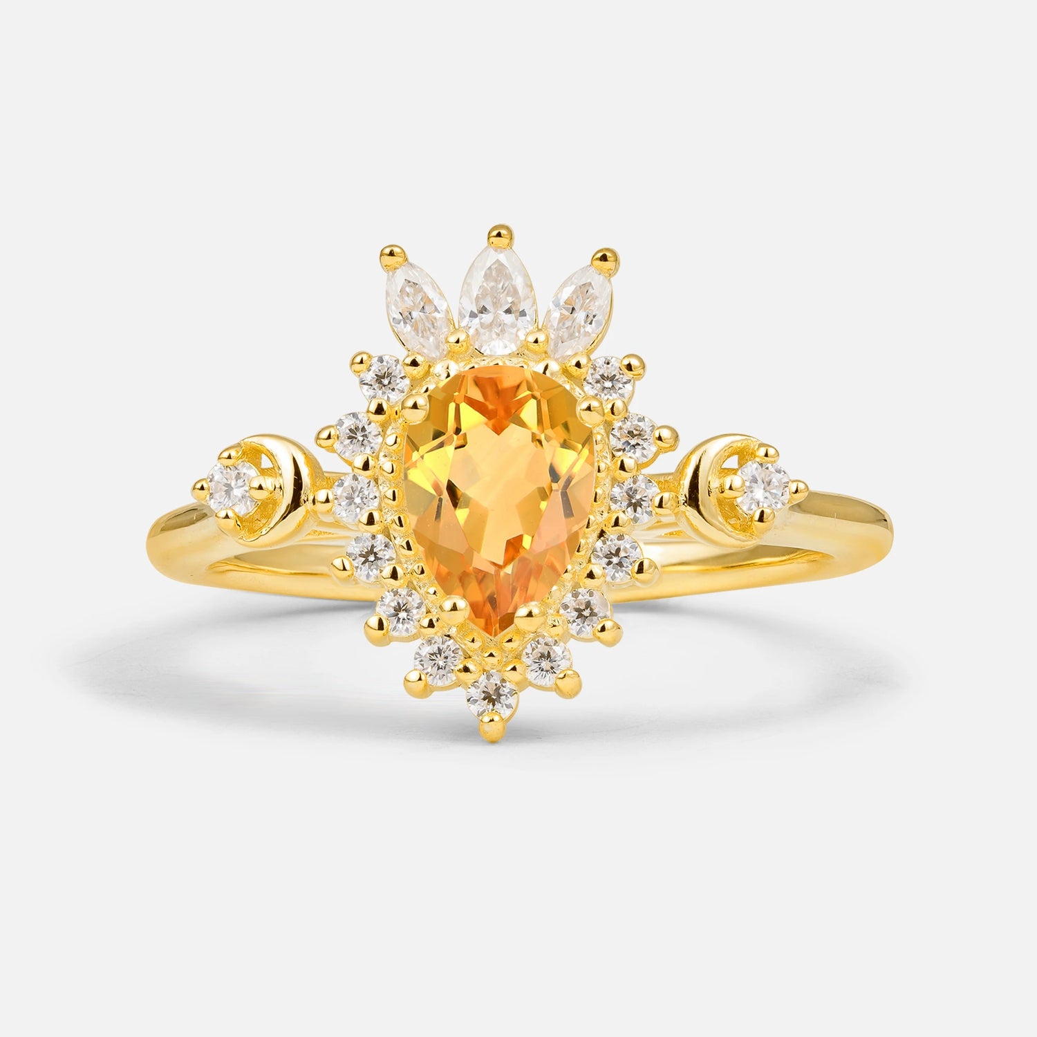 Vintage Pear Cut Citrine Ring Crown Halo Engagement Ring
