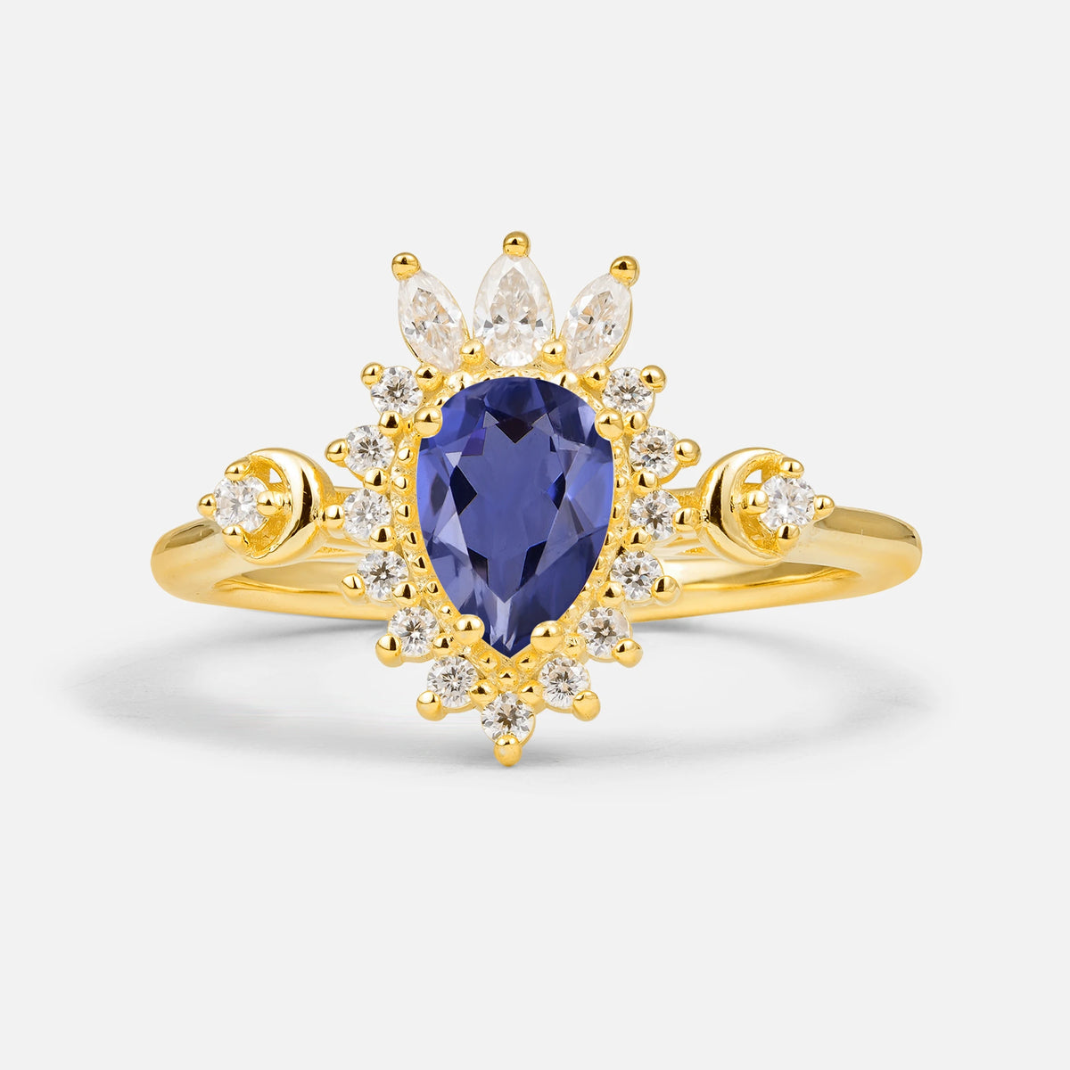 Vintage Pear Cut Tanzanite Ring Crown Halo Engagement Ring