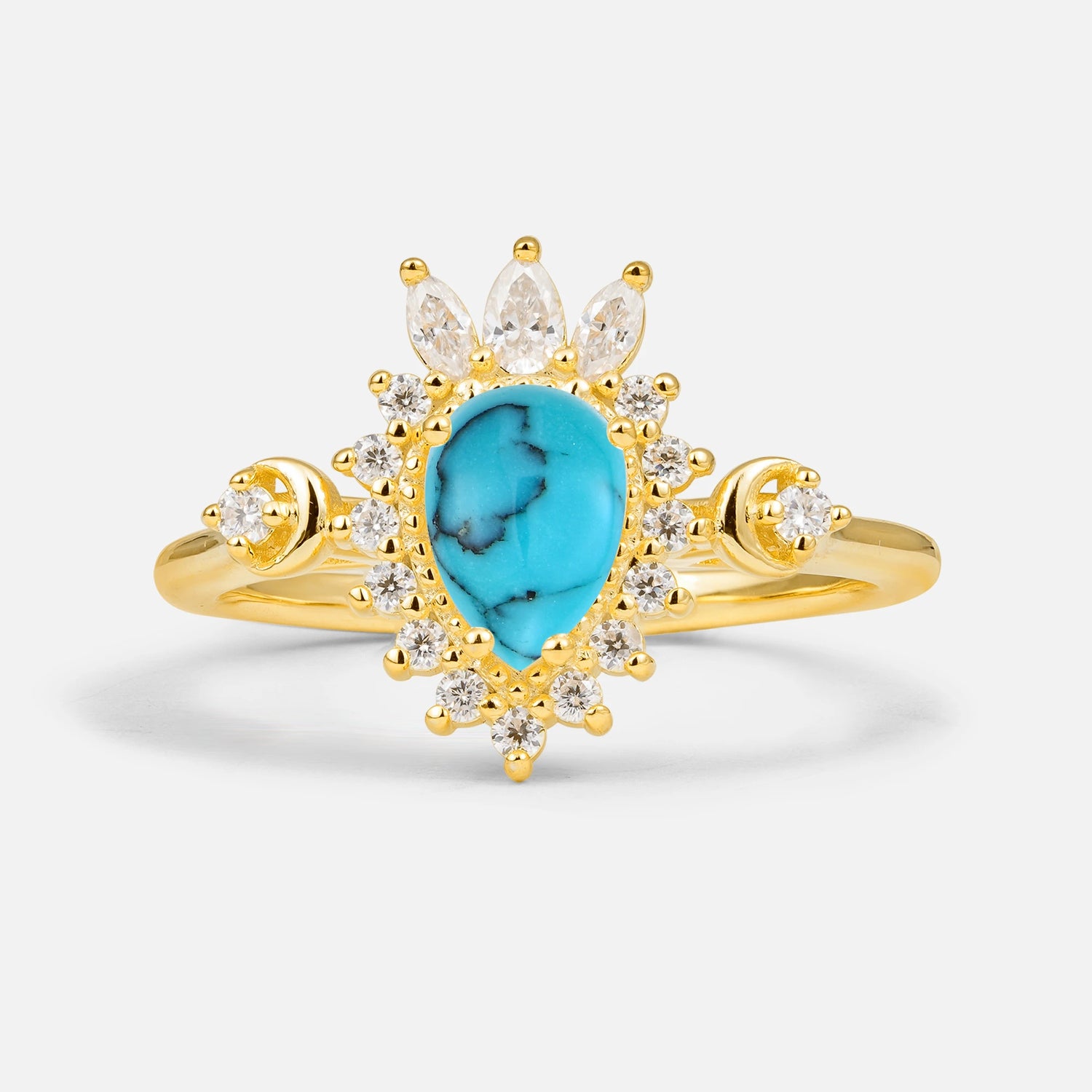 Vintage Pear Cut Turquoise Ring Crown Halo Engagement Ring