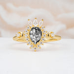 ML07061 Black Rutilated Quartz Ring - Yellow-Gold