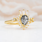 ML07061 Black Rutilated Quartz Ring - White-Gold