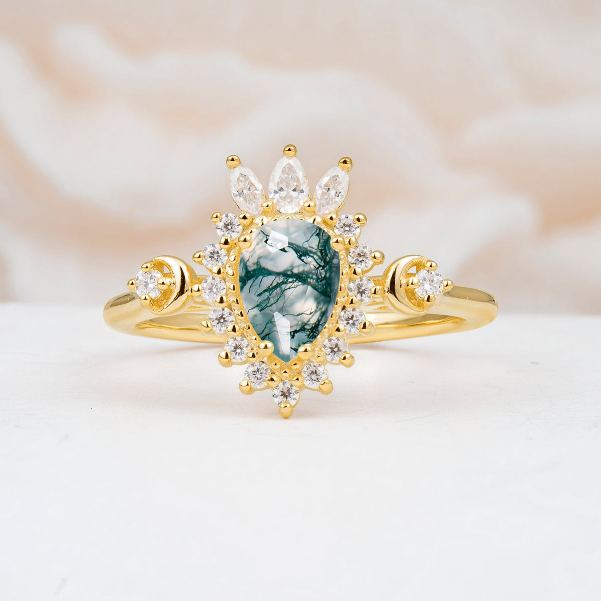 ML07061 Moss Agate Ring - Yellow-Gold