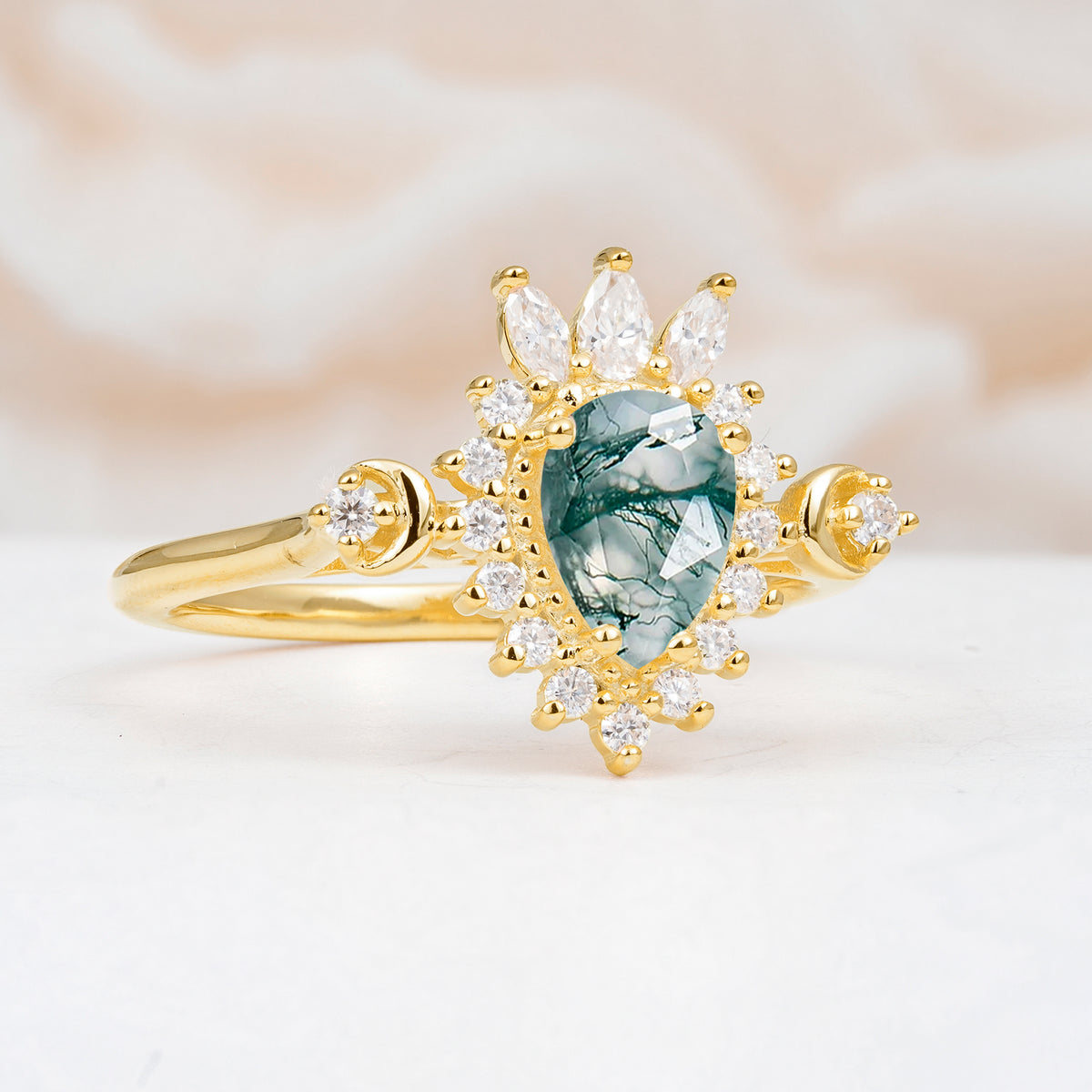 ML07061 Moss Agate Ring - White-Gold