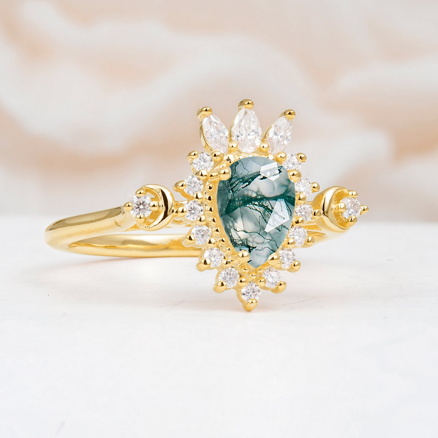 ML07061 Moss Agate Ring - White-Gold