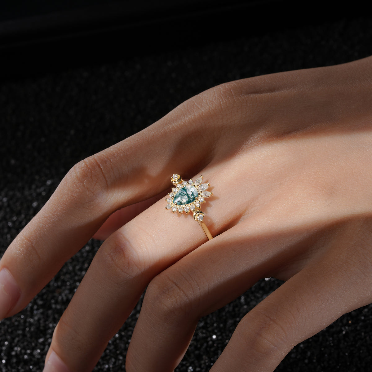 ML07061 Moss Agate Ring - Rose-Gold