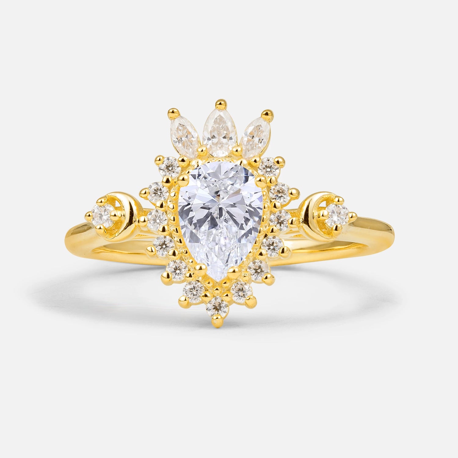 Vintage Pear Cut Lab Diamond Ring Crown Halo Engagement Ring