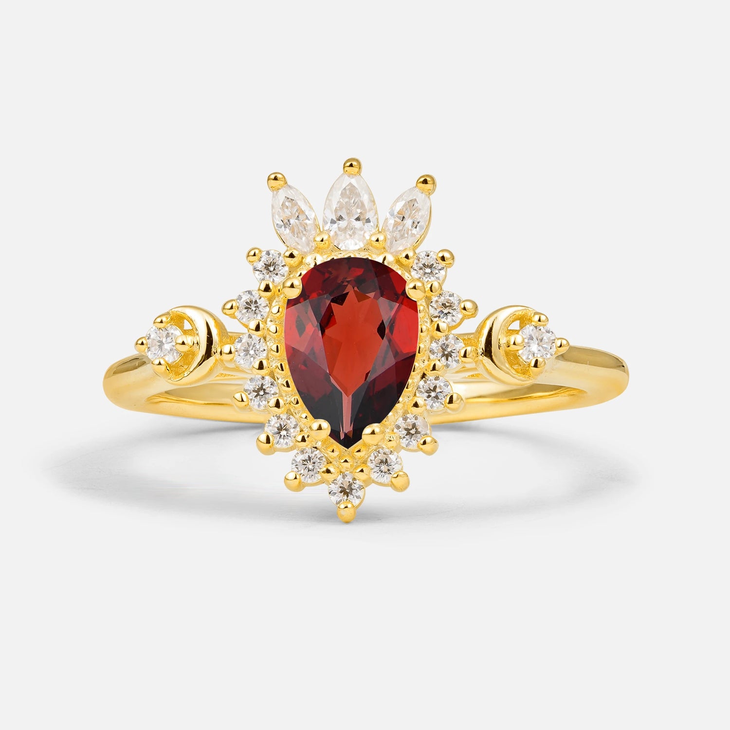 Vintage Pear Cut Garnet Ring Crown Halo Engagement Ring
