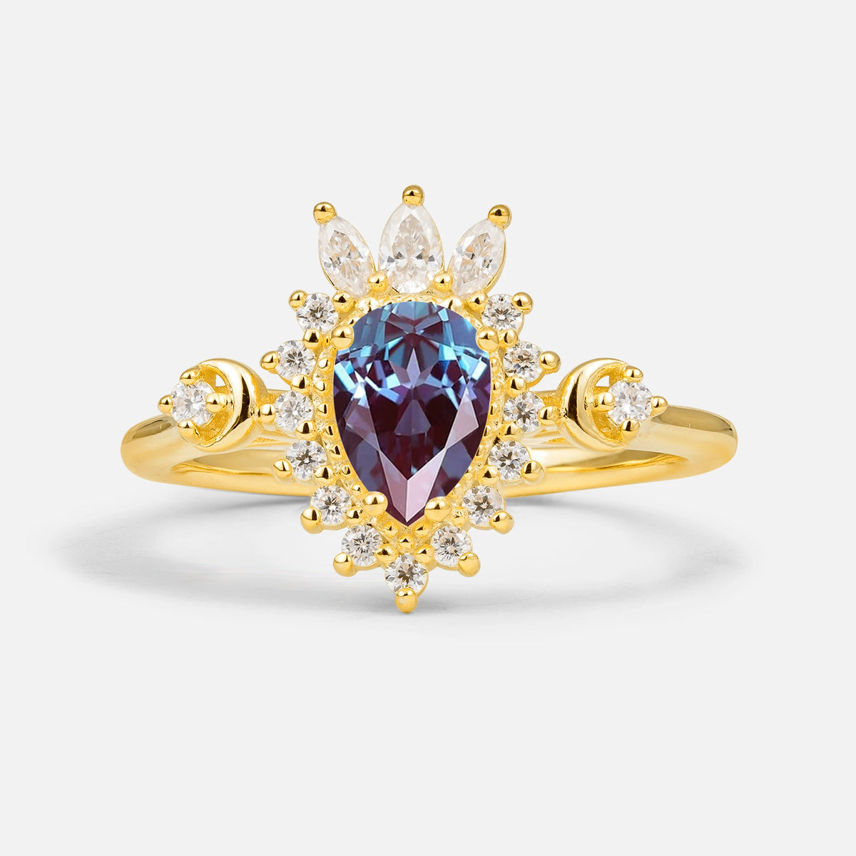 Vintage Pear Cut Alexandrite Ring Crown Halo Engagement Ring