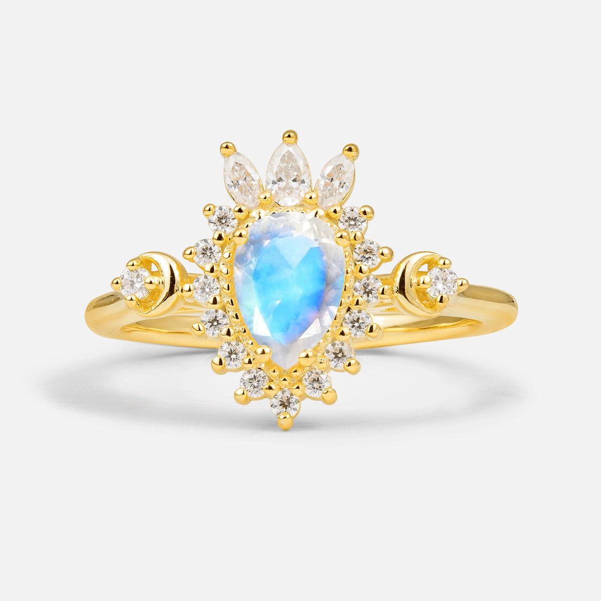 Vintage Pear Cut Moonstone Ring Crown Halo Engagement Ring