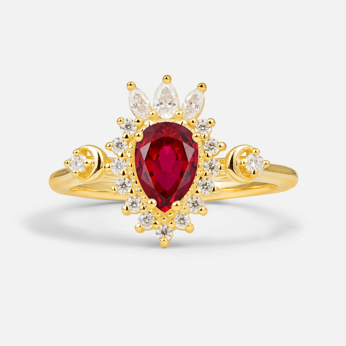 Vintage Pear Cut Ruby Ring Crown Halo Engagement Ring
