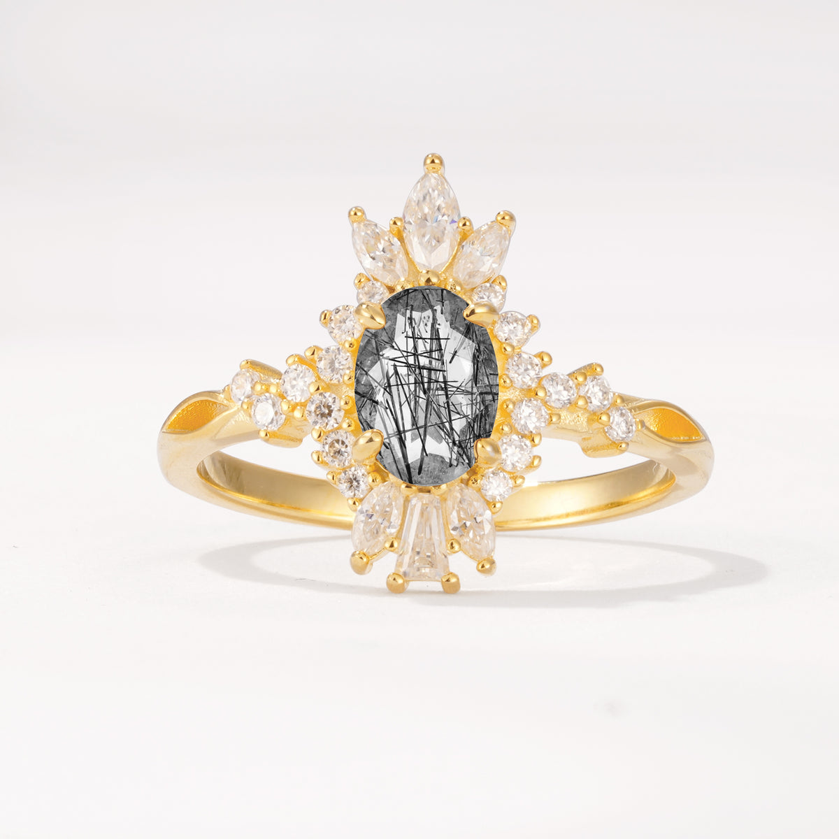 ML07062 Black Rutilated Quartz Ring - Yellow-Gold