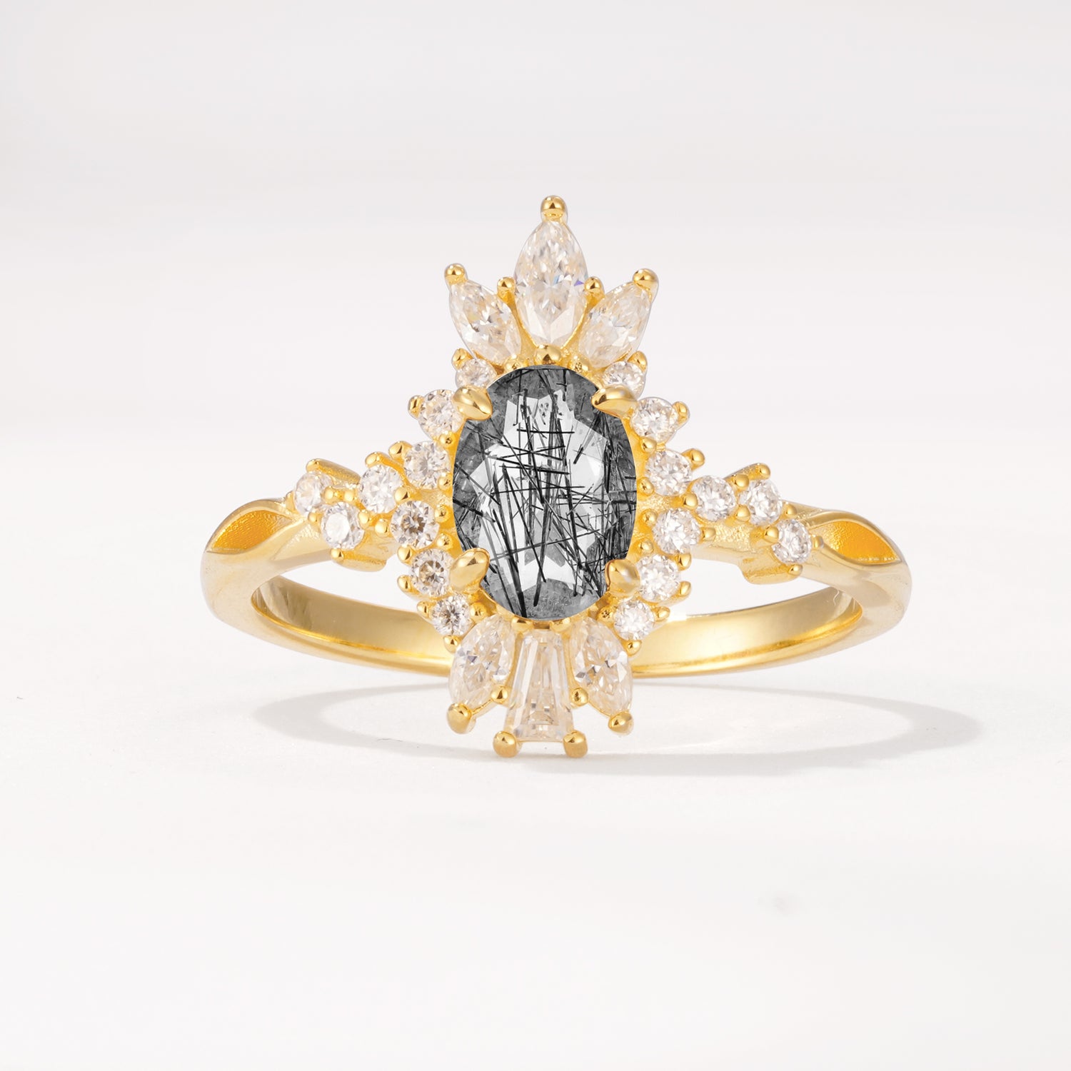 ML07062 Black Rutilated Quartz Ring - Yellow-Gold